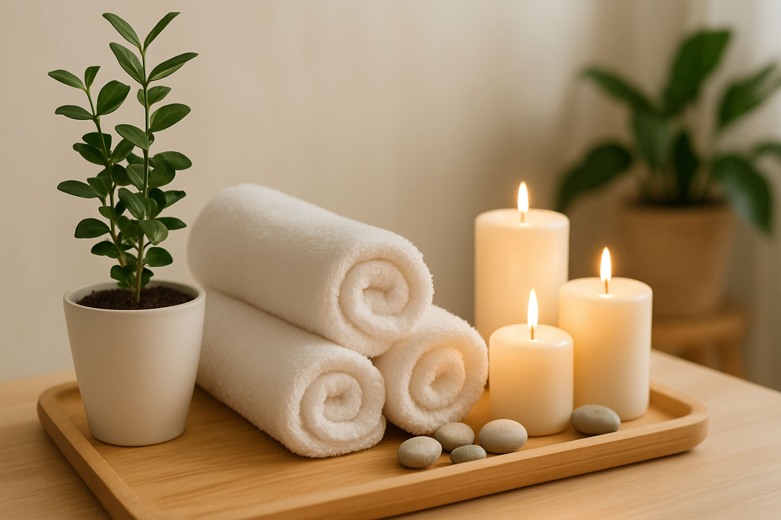 Svíčky a ručníky ve spa centru
