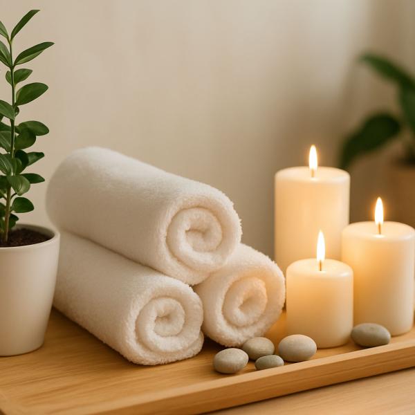 Svíčky a ručníky ve spa centru